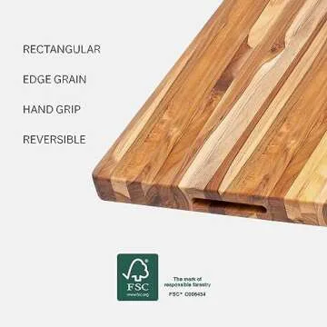 Teakhaus Cutting Board - Large (L) Wood Cutting Board with Grip Handles - Reversible Teak Edge Grain Wood - Knife Friendly - FSC Certified