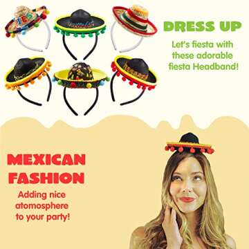 JOYIN 6 PCS Cinco De Mayo Fiesta Fabric and Straw Sombrero Hat Party Costume for Fun Fiesta Headband...
