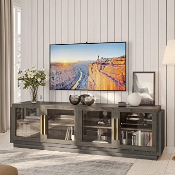 BELLEZE 70" TV Stand for TVs up to 75", Modern TV Cabinet & Entertainment Center with Shelves, Wood ...