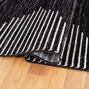 Rugshop Bohemian Stripe Stain Resistant High Traffic Living Room Kitchen Bedroom Dining Home Office Round Area Rug 8' Black