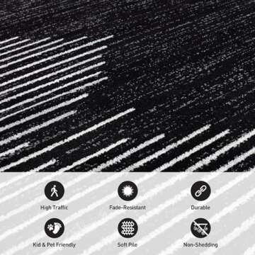 Rugshop Bohemian Stripe Stain Resistant High Traffic Living Room Kitchen Bedroom Dining Home Office Round Area Rug 8' Black