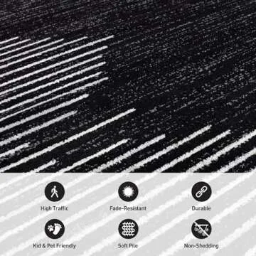 Rugshop Bohemian Stripe Stain Resistant High Traffic Living Room Kitchen Bedroom Dining Home Office Round Area Rug 8' Black