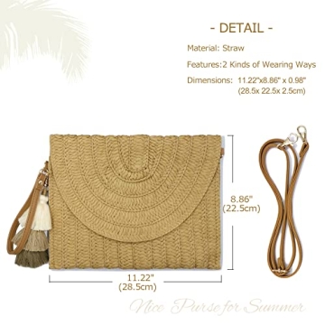 Aovtero Light Brown Straw Clutch Purse - Stylish & Versatile