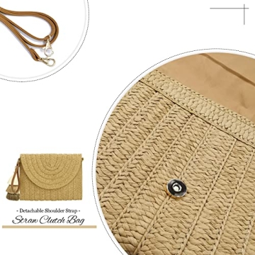 Aovtero Light Brown Straw Clutch Purse - Stylish & Versatile