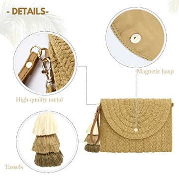 Aovtero Light Brown Straw Clutch Purse - Stylish & Versatile