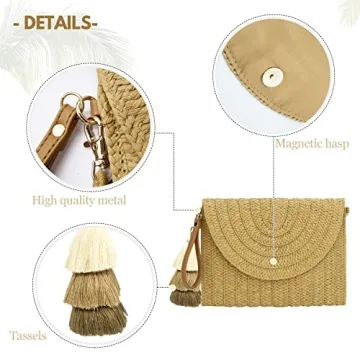 Aovtero Light Brown Straw Clutch Purse - Stylish & Versatile
