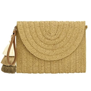 Aovtero Light Brown Straw Clutch Purse - Stylish & Versatile