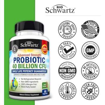 Daily Probiotic Supplement with 40 Billion CFU - Gut Health Complex with Astragalus and Lactobacillus Acidophilus Probiotic for Women and Men - Shelf Stable with Prebiotics for Digestive Health