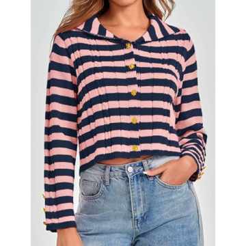 Saodimallsu Women's Cozy Striped Knit Cardigan for Fall