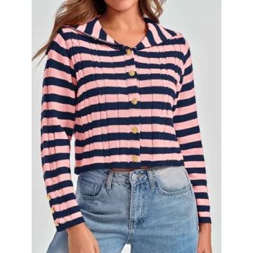 Saodimallsu Women's Cozy Striped Knit Cardigan for Fall