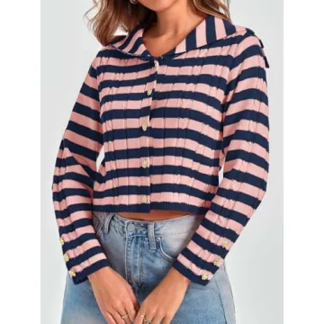 Saodimallsu Women's Cozy Striped Knit Cardigan for Fall