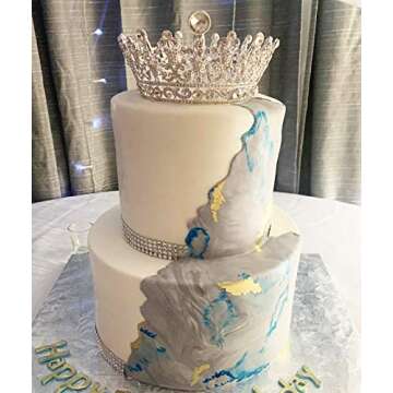 SWEETV Crystal Queen Crown for Women, Full Round Birthday Tiara Cake Topper, Pageant Prom Wedding Tiara Crown for Birde, Silver,Grace