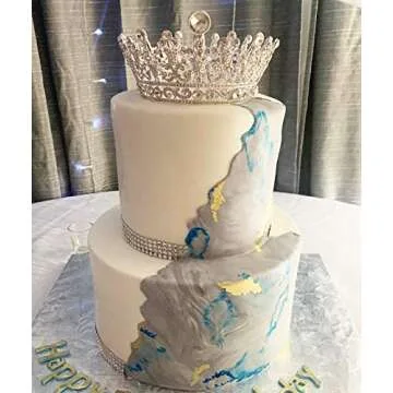 SWEETV Crystal Queen Crown for Women, Full Round Birthday Tiara Cake Topper, Pageant Prom Wedding Tiara Crown for Birde, Silver,Grace