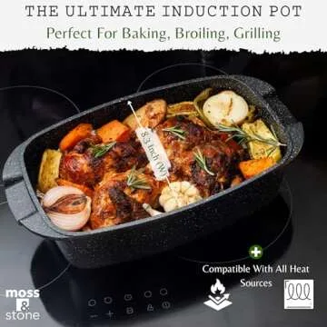 Moss & Stone Die Cast Aluminum Oval Roaster Pot 12-Inch, Induction Compatible, Gas Stove Top & Ceramic Cooktop, Hard Anodized Nonstick Roasting Pan With Lid, Chicken Roaster Oven Safe 6 Quart 8.3"x12"