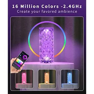 Peteme Smart Crystal Lamp, Christmas Decoration Rose Diamond Table Lamps, APP Control, 2.4GHz WiFi, RGB 16 Million Colors Changing Led Night Light, Music Sync Atmosphere Light for Alexa