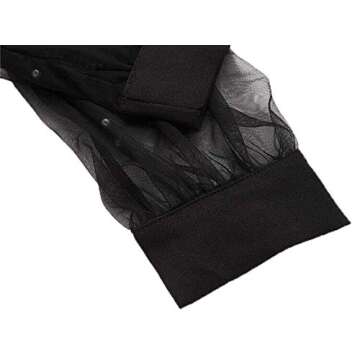 Floerns Women's Pearl Mesh Sheer Long Sleeve Blouse Shirts Tops Black L