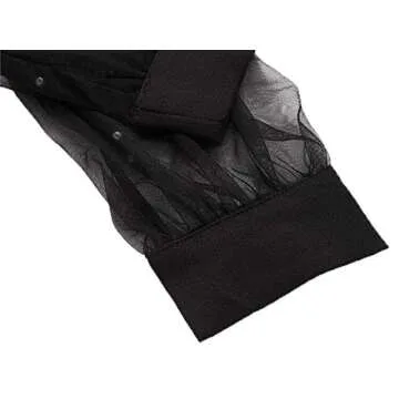 Floerns Women's Pearl Mesh Sheer Long Sleeve Blouse Shirts Tops Black L