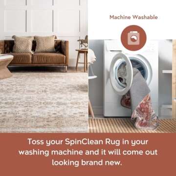 nuLOOM 5' x 8' SpinClean Machine Washable Stain-Resistant Area Rug with Non Slip Backing, Low Profile for Living Room, Bedroom, and Dining Room, Deadra Beige