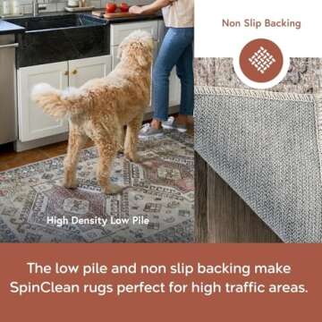 nuLOOM 5' x 8' SpinClean Machine Washable Stain-Resistant Area Rug with Non Slip Backing, Low Profile for Living Room, Bedroom, and Dining Room, Deadra Beige