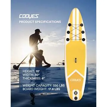 Cooyes 10x30x6 (17.6 lbs) Inflatable Stand Up Paddleboard Sup w/Backpack, Large Fin, Leash, Paddle, Pump, Waterproof Phone Case, Extra-Light for Yoga