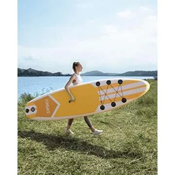 Cooyes 10x30x6 (17.6 lbs) Inflatable Stand Up Paddleboard Sup w/Backpack, Large Fin, Leash, Paddle, Pump, Waterproof Phone Case, Extra-Light for Yoga