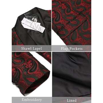 COOFANDY Mens Floral Tuxedo Jacket Paisley Shawl Lapel Suit Blazer Jacket for Dinner,Prom,Wedding Wine Red
