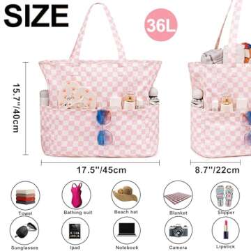 Waterproof Beach Tote Pool Bags for Women Ladies Extra Large Gym Tote Carry On Bag With Wet Compartment for Weekender Travel