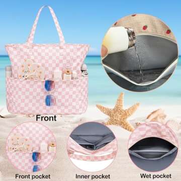 Waterproof Beach Tote Pool Bags for Women Ladies Extra Large Gym Tote Carry On Bag With Wet Compartment for Weekender Travel
