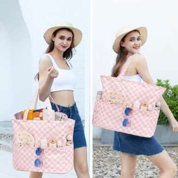 Waterproof Beach Tote Pool Bags for Women Ladies Extra Large Gym Tote Carry On Bag With Wet Compartment for Weekender Travel