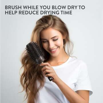 H&S Round Brush For Blow Drying - 2 Inch Thick - Large Ceramic Styling Boar Bristle Brush - Ionic & ...