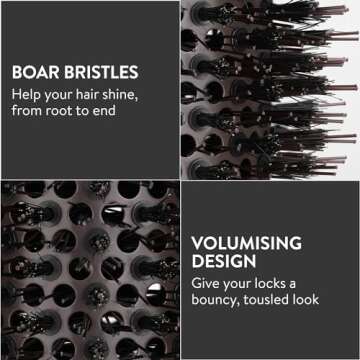 H&S Round Brush For Blow Drying - 2 Inch Thick - Large Ceramic Styling Boar Bristle Brush - Ionic & Nano Technology for Voluminous Hair