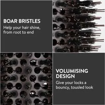 H&S Round Brush For Blow Drying - 2 Inch Thick - Large Ceramic Styling Boar Bristle Brush - Ionic & Nano Technology for Voluminous Hair