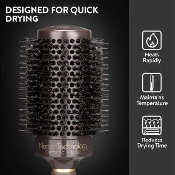 H&S Round Brush For Blow Drying - 2 Inch Thick - Large Ceramic Styling Boar Bristle Brush - Ionic & Nano Technology for Voluminous Hair