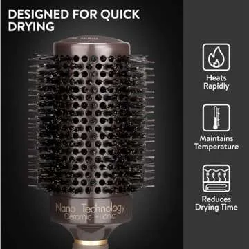 H&S Round Brush For Blow Drying - 2 Inch Thick - Large Ceramic Styling Boar Bristle Brush - Ionic & Nano Technology for Voluminous Hair