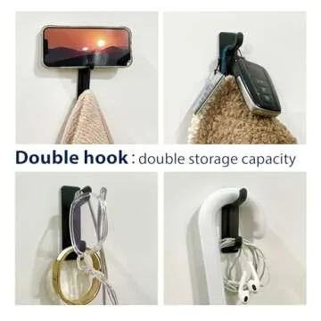 pickpiff Door Hook, Extra Sticky 10LB (Max), Stainless Holder for Hanging Towel, Coat, Cloth, Purse, Hat, Key, Black Wall Mounted Self-Adhesive Hanger for Shower Kitchen Bathroom Heavy Duty