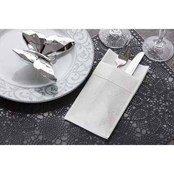 White Dinner Napkins Cloth Like with Built-in Flatware Pocket, Linen-Feel Absorbent Disposable Paper...