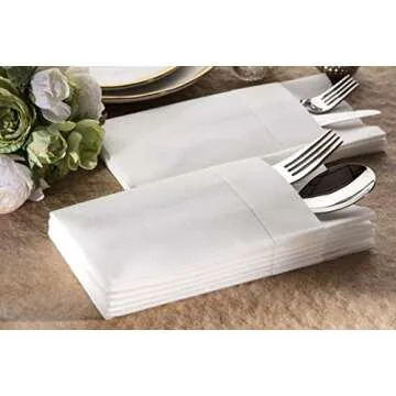 White Dinner Napkins Cloth Like with Built-in Flatware Pocket, Linen-Feel Absorbent Disposable Paper Hand Napkins for Kitchen, Bathroom, Parties, Weddings, Dinners or Events, 16x16 inches, Pack of 50