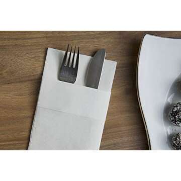 White Dinner Napkins Cloth Like with Built-in Flatware Pocket, Linen-Feel Absorbent Disposable Paper Hand Napkins for Kitchen, Bathroom, Parties, Weddings, Dinners or Events, 16x16 inches, Pack of 50