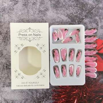 Christmas Press on Nails Almond Medium Fake Nails Winter False Nails With Snow Xmas Designs Pink Clear Full Cover Stick on Nails Acrylic New Year Artificial Nails for Women Girls 24Pcs