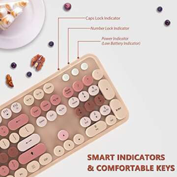 Colorful Wireless Keyboard and Mouse Combo - 104 Key Wireless Keyboard with Number Pad for Windows PC, Notebook, Laptop (Chocolate)