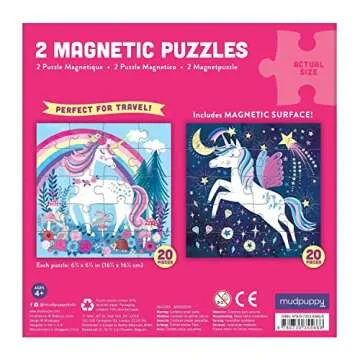 Mudpuppy Magical Unicorn - Tri Fold Magnetic Puzzles Featuring Two 20 Piece Unicorn Magic Themed Art...