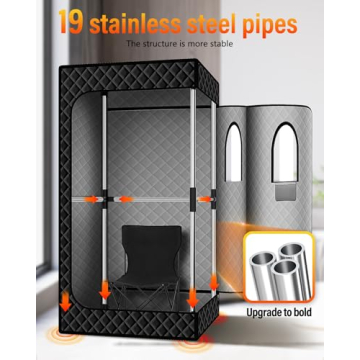 KASUE Upgraded Infrared Sauna Box for Relaxation,Detoxification,Portable Steam Sauna for Home with XL Steamer,Folding Chair,Multiple Layered Full Body Sauna Tent for Spa,Indoor,Outdoor,Gym-Black