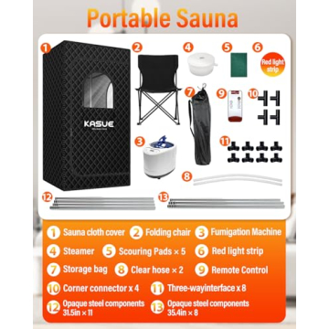 KASUE Upgraded Infrared Sauna Box for Relaxation,Detoxification,Portable Steam Sauna for Home with XL Steamer,Folding Chair,Multiple Layered Full Body Sauna Tent for Spa,Indoor,Outdoor,Gym-Black