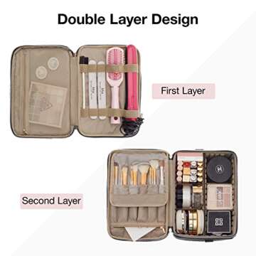 BAGSMART Medium Makeup Bag, Double Layer Cosmetic Large Makeup Bag Organizer Travel Makeup Train Case with Shoulder Strap for Cosmetics Makeup Brushes Toiletries Travel Accessories (Black)