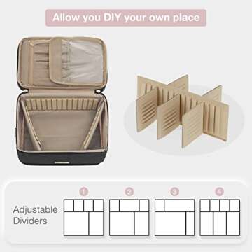BAGSMART Medium Makeup Bag, Double Layer Cosmetic Large Makeup Bag Organizer Travel Makeup Train Case with Shoulder Strap for Cosmetics Makeup Brushes Toiletries Travel Accessories (Black)