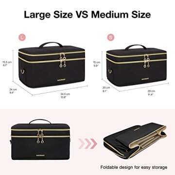 BAGSMART Medium Makeup Bag, Double Layer Cosmetic Large Makeup Bag Organizer Travel Makeup Train Case with Shoulder Strap for Cosmetics Makeup Brushes Toiletries Travel Accessories (Black)