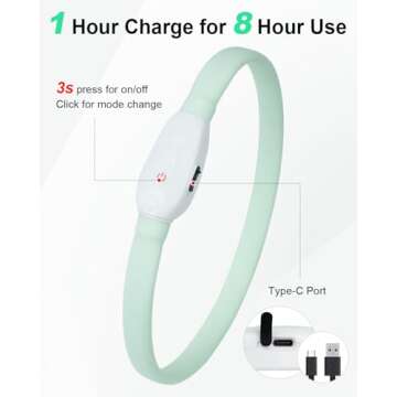 Joytale Light Up Dog Collar, Rainproof LED Dog Collar Rechargeable, 9 Flashing Modes, Glow Collars for Night Walking, Cuttable Soft Silicone Collar for Large Medium Small Dogs, 27.5 Inch