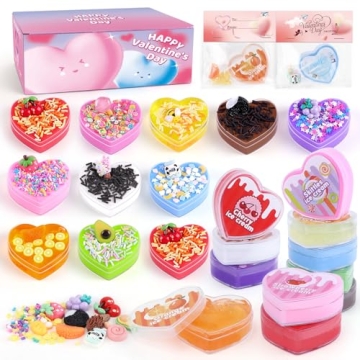 24 Pack Valentines Day Gifts Slime Hearts for Kids Classroom & Party Gifts Exchange, Valentines Card...