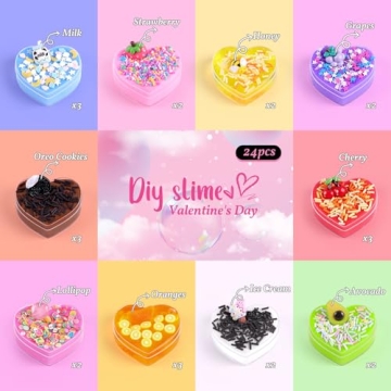 24 Pack Valentines Day Slime Hearts for Kids