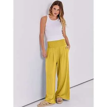 Stylish ANRABESS Women Linen Palazzo Pants for Summer